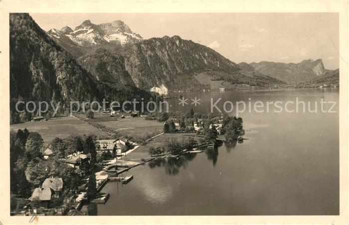 Weissenbach Attersee mit Schafberg Fliegeraufnahme