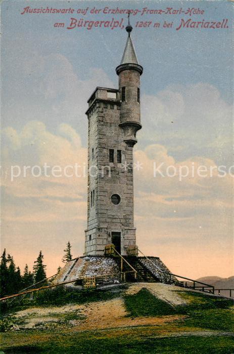 Mariazell Steiermark Aussichtswarte auf der Erzherzog Franz Karl Hoehe am Buerge
