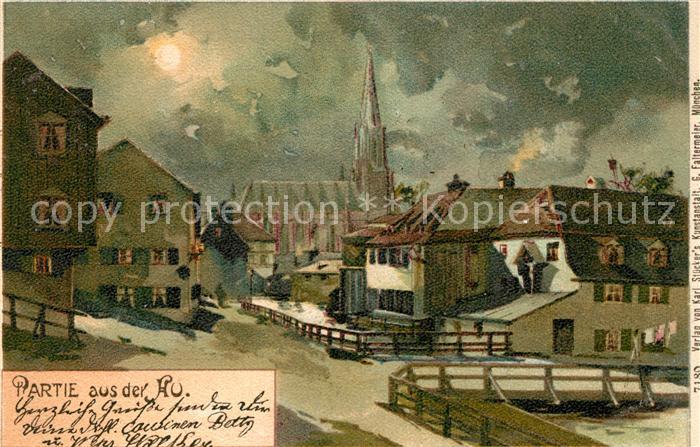 Muenchen Bayern Partie aus der Au im Mondschein Kuenstlerkarte