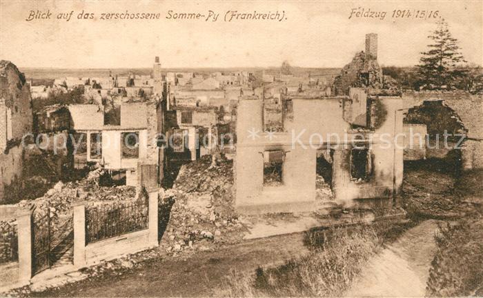 Somme-Py-Tahure Zerschossene Stadt Truemmer 1. Weltkrieg