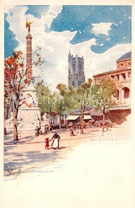Paris Place du Chatelet Kuenstlerkarte