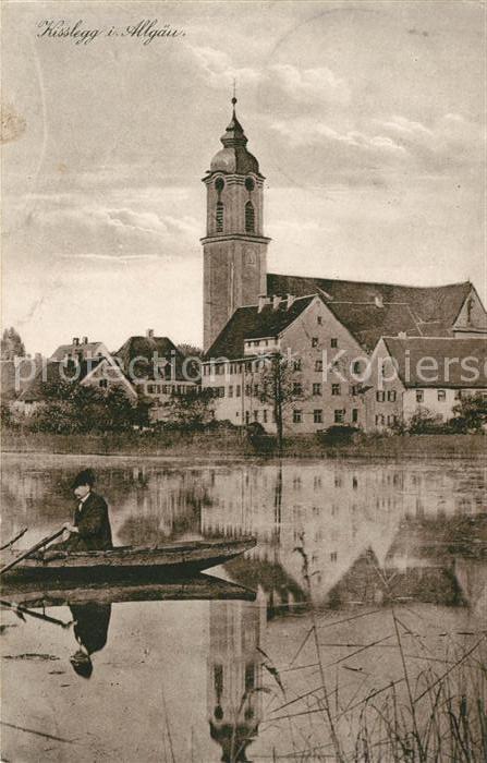 Kisslegg Uferpartie am See Ruderboot Blick zur Kirche
