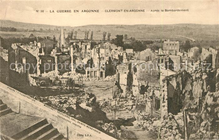Clermont-en-Argonne Apres le bombardement Ruinen Truemmer 1. Weltkrieg