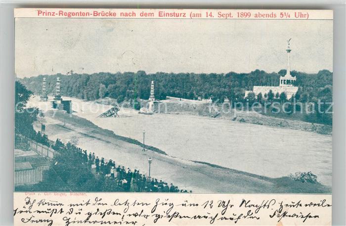 Muenchen Bayern Prinzregentenbruecke nach dem Einsturz 1899