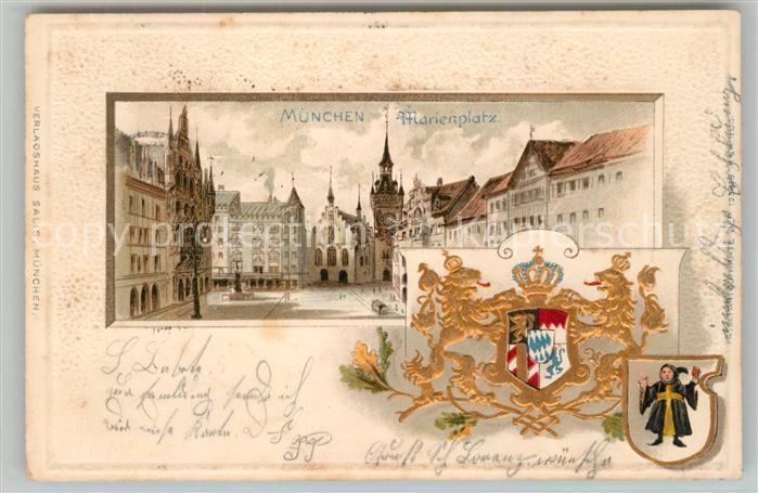 Muenchen Bayern Marienplatz Wappen Krone Kuenstlerkarte