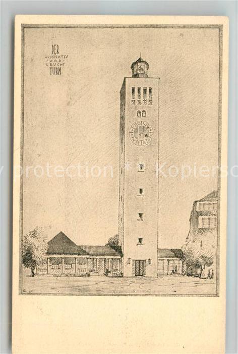 Muenchen Bayern Aussichtsturm Leuchtturm Kuenstlerkarte Deutsche Verkehrsausstel