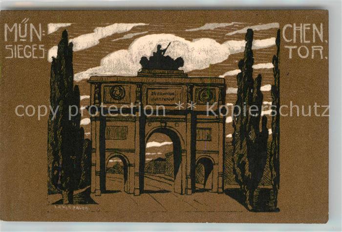 Muenchen Bayern Siegestor Kuenstlerkarte