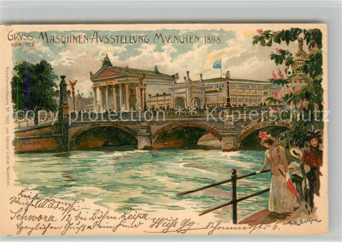 Muenchen Bayern Maschinenausstellung Isarbruecke Kuenstlerkarte