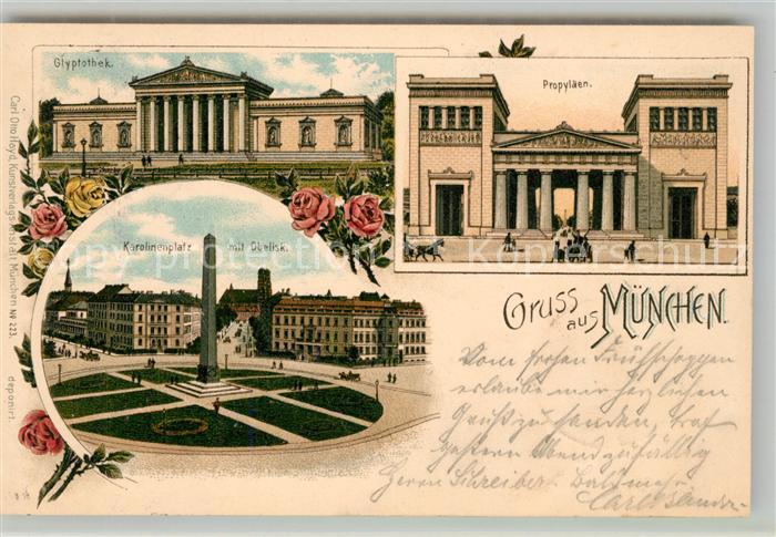 Muenchen Bayern Glyptothek Museum Propylaeen Karolinenplatz mit Obelisk Litho