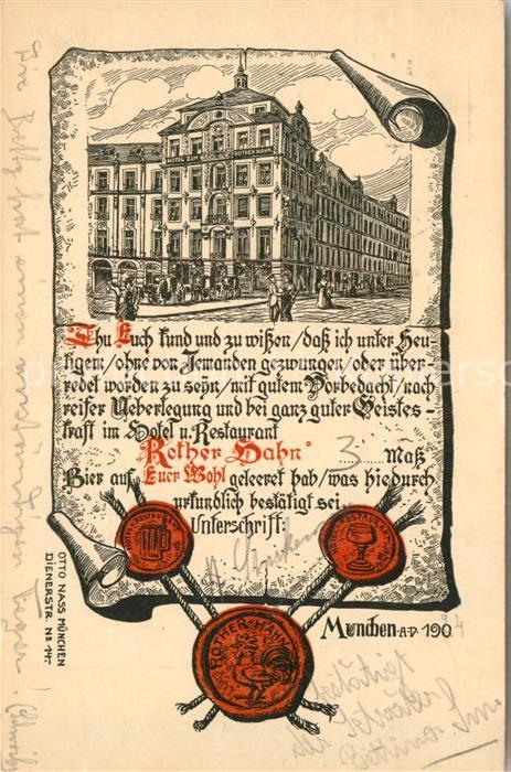 Muenchen Bayern Hotel Restaurant Roter Hahn Siegel