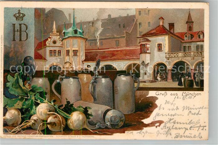 Muenchen Bayern Hofbraeuhaus Bierkruege Kuenstlerkarte