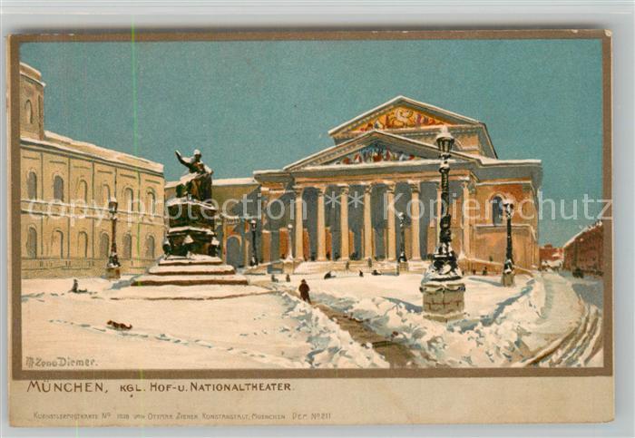 Muenchen Bayern Koenigliches Hof- und Nationaltheater im Winter Kuenstlerkarte