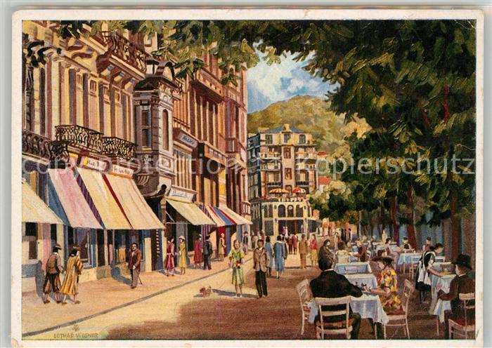 Karlsbad Eger Alte Wiese Strassencafes Kuenstlerkarte