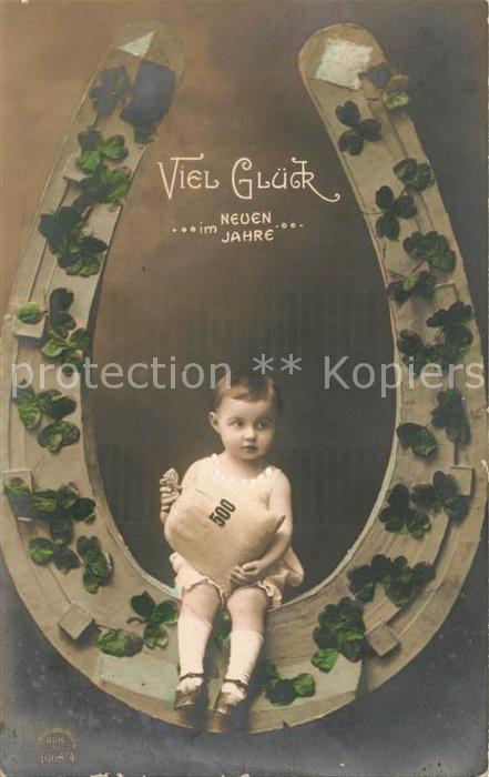 Foto RKL Paris Nr. 4968/4 Neujahr Glück Hufeisen Kind Klee