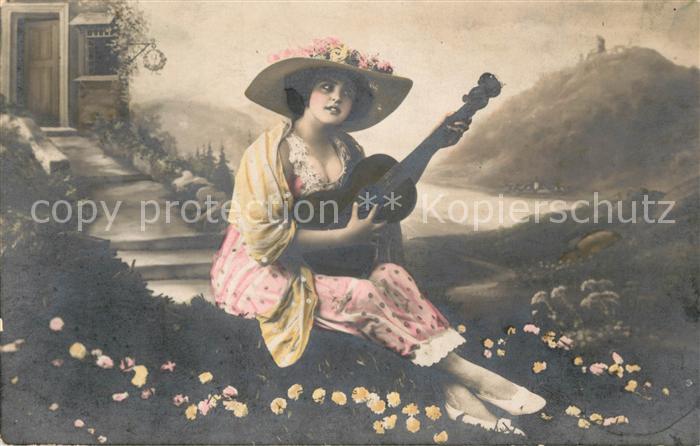 Frauen Gitarre Blumen Hut