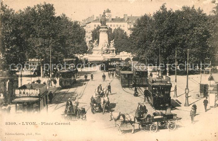 Strassenbahn Pferdewagen Lyon Place Carnot