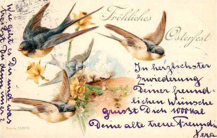 Ostern Easter Paques Schwalben Narzissen Litho
