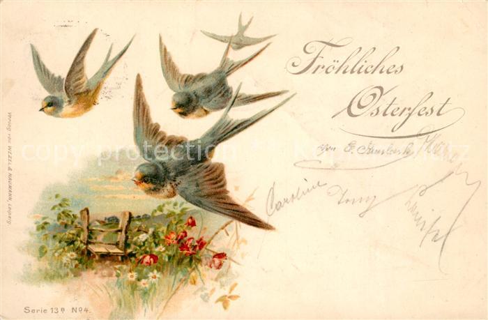 Ostern Easter Paques Schwalben Litho