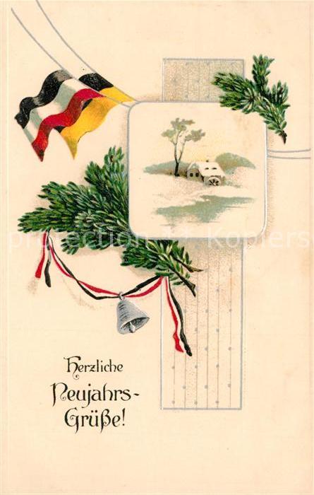 Schwarz Weiss Rot Neujahr Glocke Litho