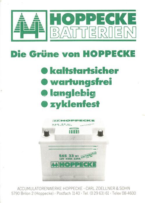 Werbung Reklame Hoppecke Batterien