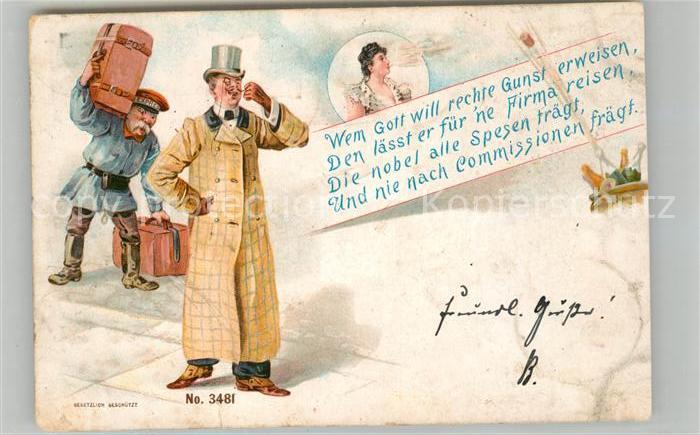 Berufe Gepäckträger Mann Monokel Zylinder Gesc