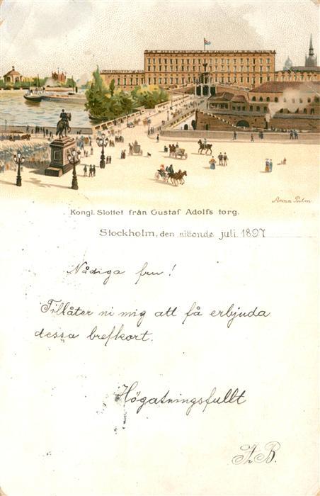 Stockholm Kongl. Slottet fran Gustaf Adolfs torg. Pferdekutschen