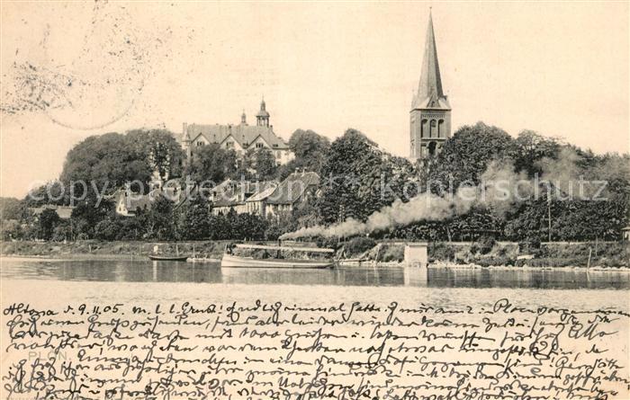 Altona Hamburg Blick ueber die Elbe Kirchturm