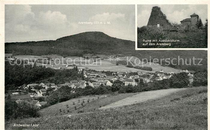Antweiler Adenau Landschaftspanorama Ruine mit Aussichtsturm auf dem Aremberg