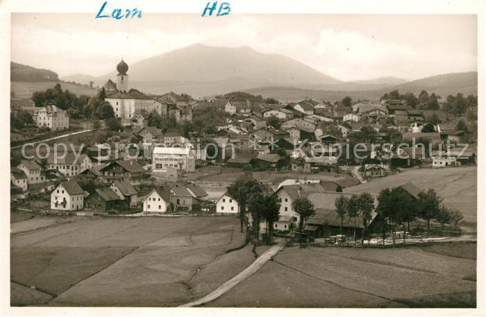 Lam Oberpfalz Ortsansicht mit Kirche Hohenbogen Bayerischer Wald Fliegeraufnahme