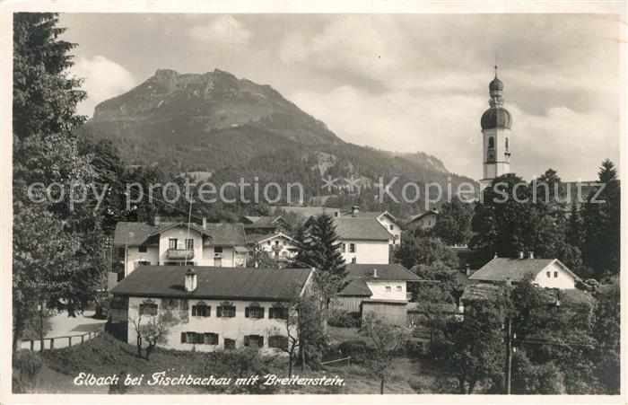 Elbach Miesbach Ortsansicht mit Kirche Blick zum Breitenstein