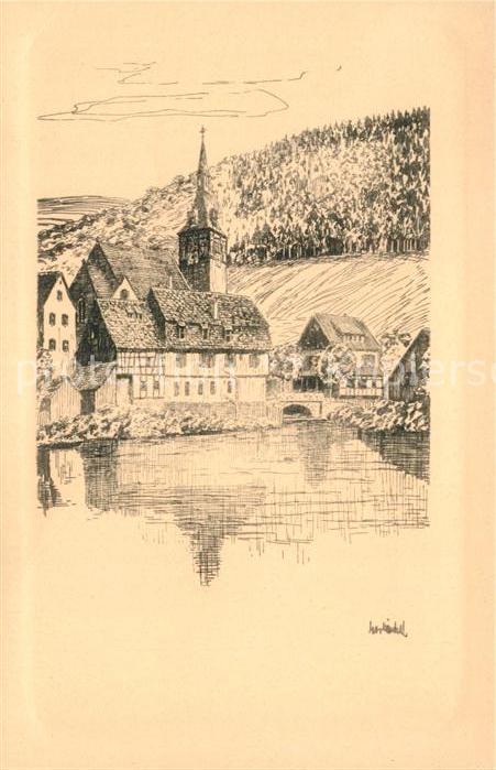 Bad Liebenzell Am See Kirche Zeichnung Kuenstlerkarte Nr 40