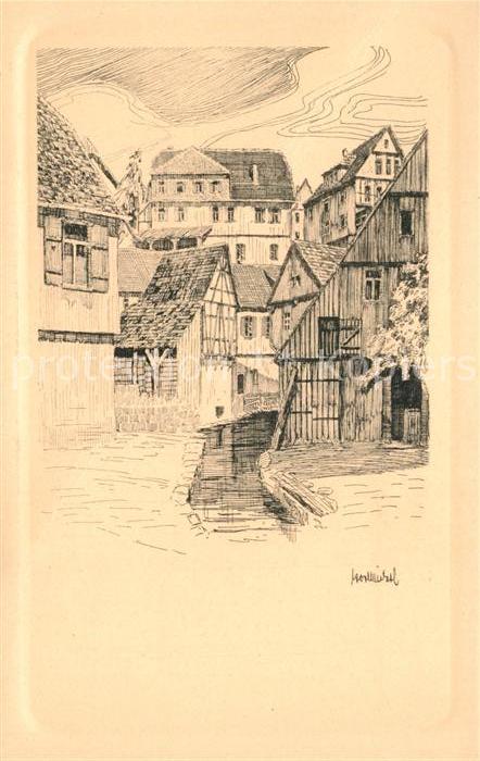 Bad Liebenzell Am Schillerplatz Zeichnung Kuenstlerkarte Nr 41