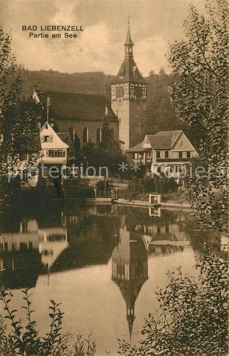 Bad Liebenzell Partie am See Kirche Wasserspiegelung Kurort im Schwarzwald