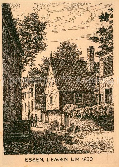 Essen Ruhr Strassenpartie I. Hagen um 1920 Zeichnung Kuenstlerkarte