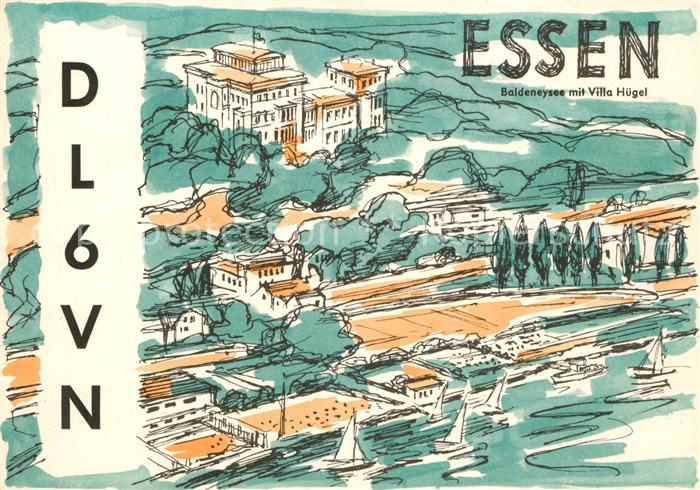 Essen Ruhr Baldeneysee mit Villa Huegel Kuenstlerkarte