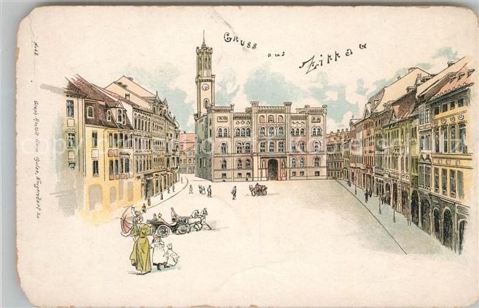 Zittau Platz Rathaus Litho