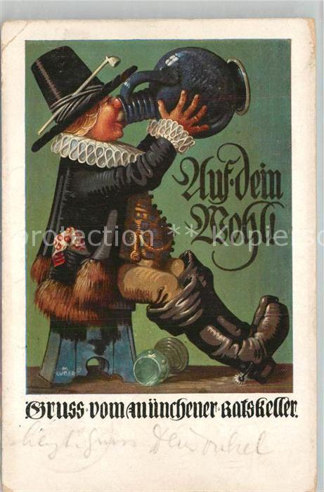 Muenchen Bayern Auf dein Wohl Karikatur Ratskeller