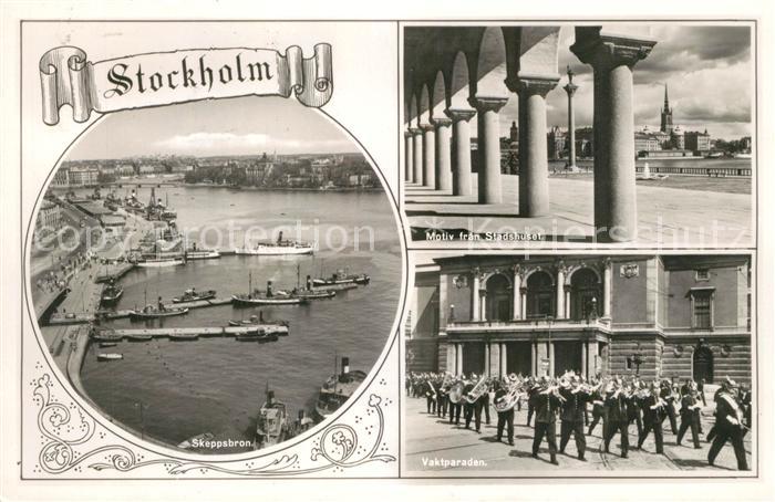 Stockholm Skeppsbron Motiv fran Stadshuset Vaktparaden