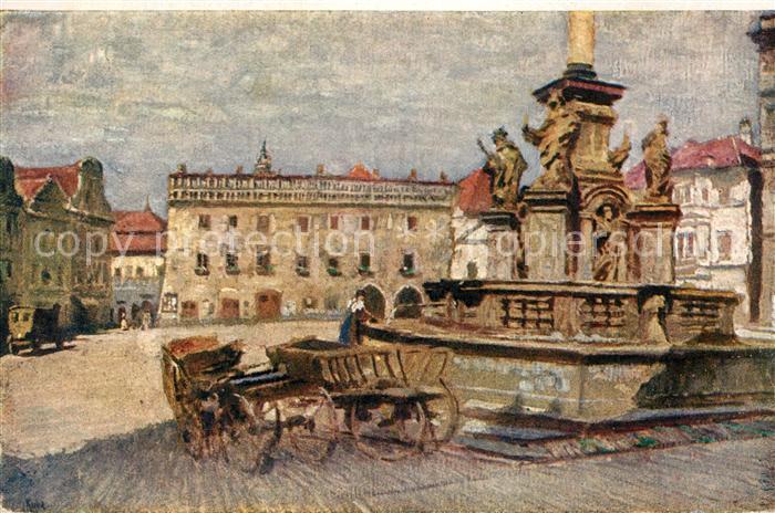 Krumlov Brunnen L.Kuba Kuenstlerkarte