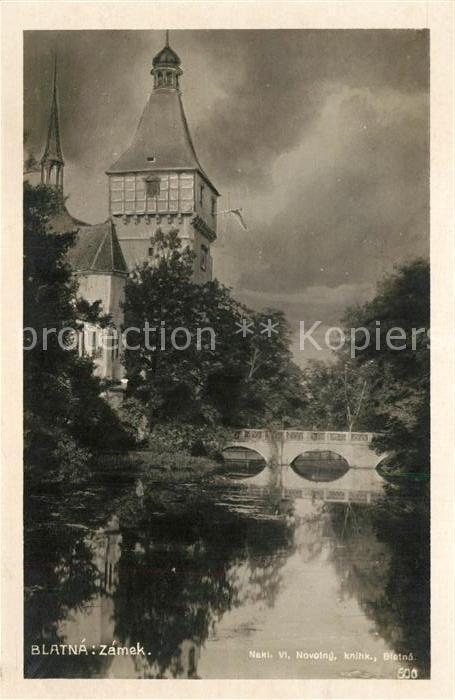 Blatna Zamek Brueckenpartie mit Kirche