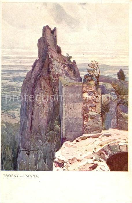 Trosky Tschechien Ruine Panna Kuenstlerkarte