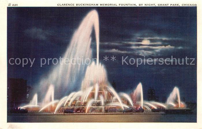 Clarence Buckingham Memorial Fountain by night