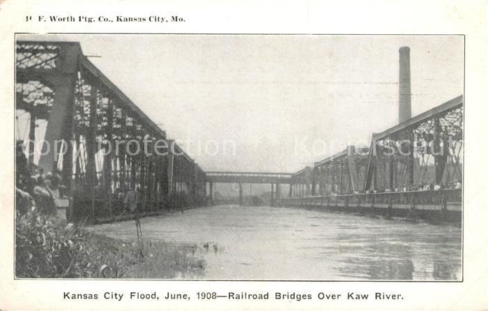 Kansas City Missouri City Flood Railroad Bridges Over Kaw River