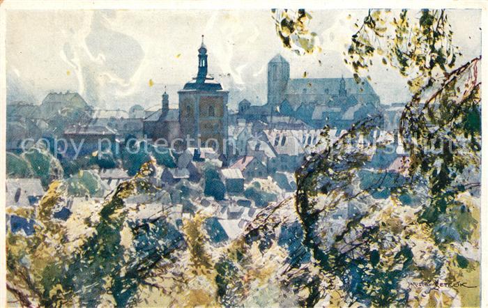 Turnov Panorama Kirche Kuenstlerkarte