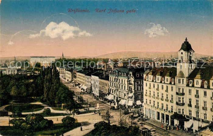 Kristiania Oslo Norwegen Karl Johans gate Strassenbahn
