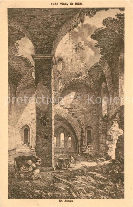 Visby St Joeran Kyrka Kirche Ruine anno 1828 Kuenstlerkarte