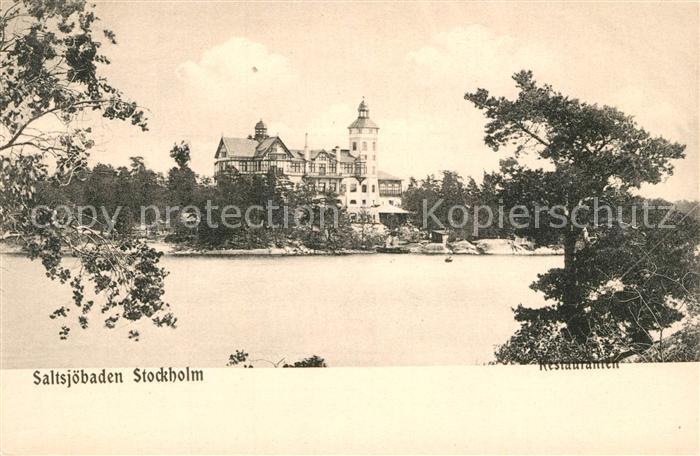 Saltsjoebaden Restauranten Blick uebers Wasser zum Restaurant