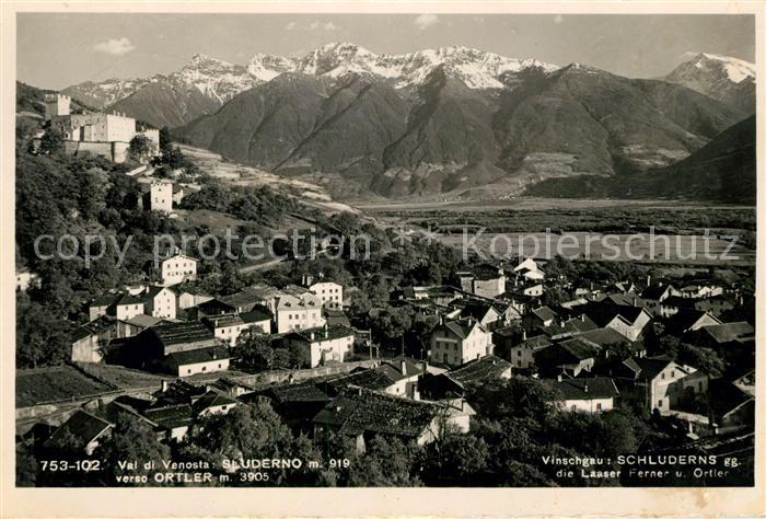 Sluderno Suedtirol Panorama Blick zum Ortler