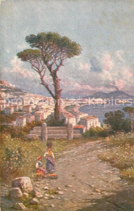 Napoli Neapel Panorama dalla Villa Patrizi Posillipo Vesuvio Kuenstlerkarte