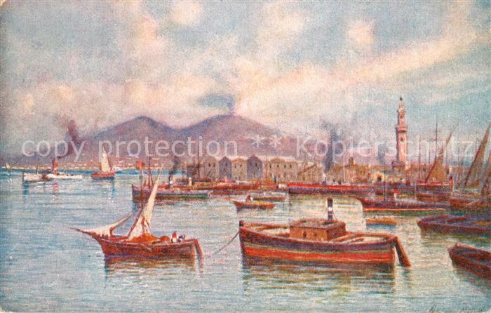 Napoli Neapel Il Porto Vesuvio Hafen Vulkan Vesuv Kuenstlerkarte